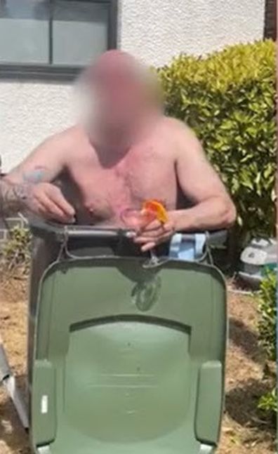 British man in wheelie bin heatwave