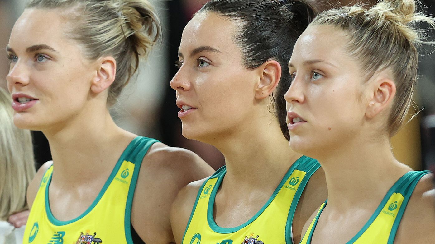 Australian Diamonds players ahead of the Constellation Cup match against New Zealand in Auckland.