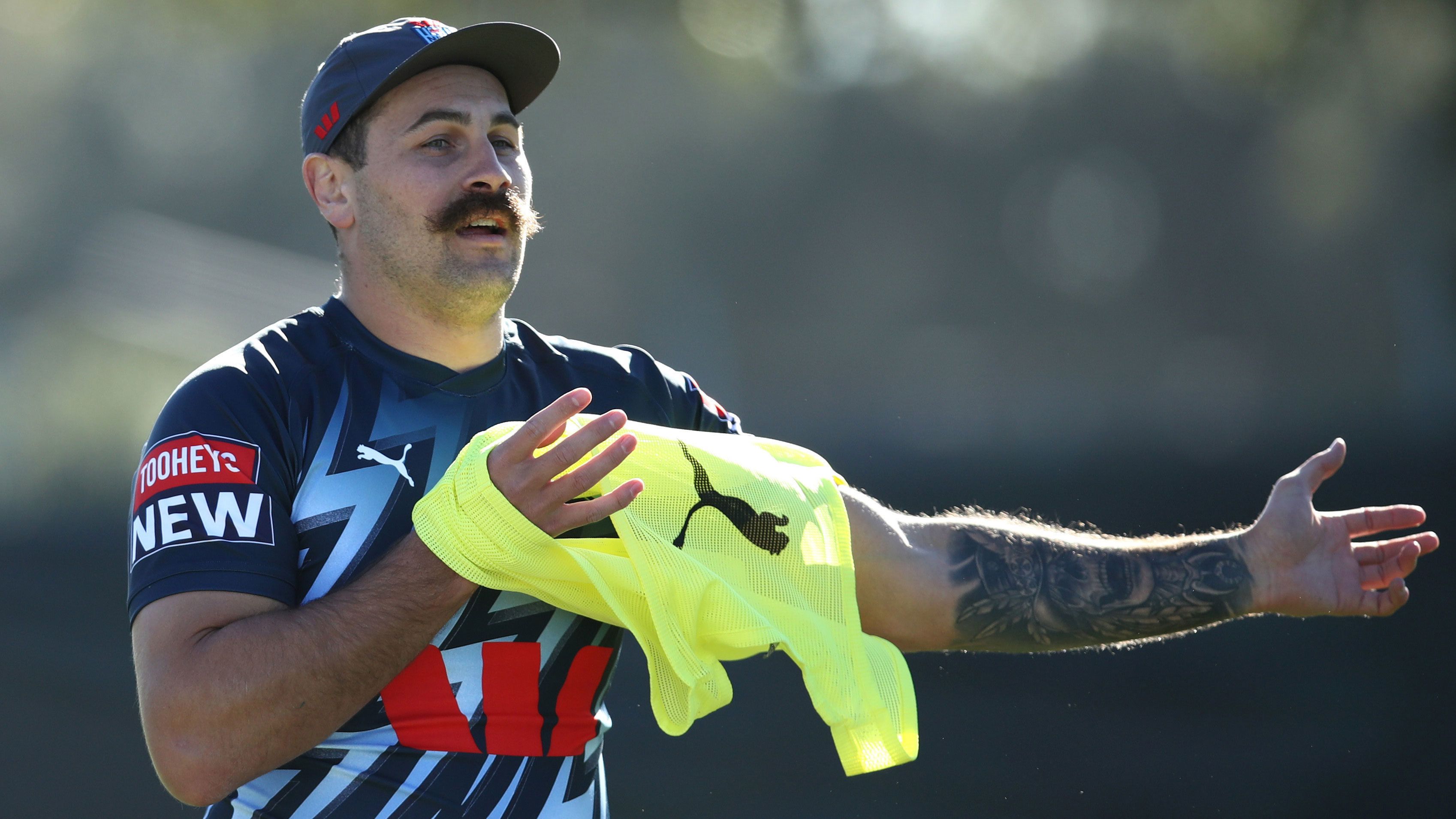 Reagan Campbell-Gillard of the Blues looks on during a training session at NSWRL Centre of Excellence. 