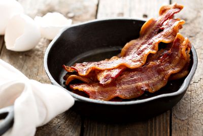 Bacon:&nbsp;Barbecued,
pan fried with no added oil, or baked in the oven