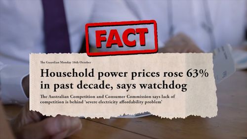 The ad claims the cost of electricity has risen by 63 percent under the government. Picture: Supplied