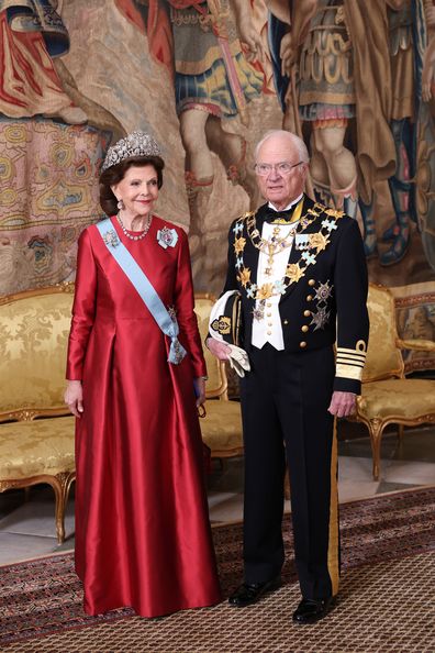 STOCKHOLM, SWEDEN - APRIL 30: Queen Silvia of Sweden and King Carl XVI Gustaf of Sweden attend the gala dinner during the 80th birthday of King Carl (Photo by Michael Campanella/Getty Images)