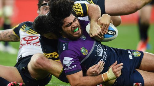 Storm second rower Tohu Harris scores a try. (AAP)