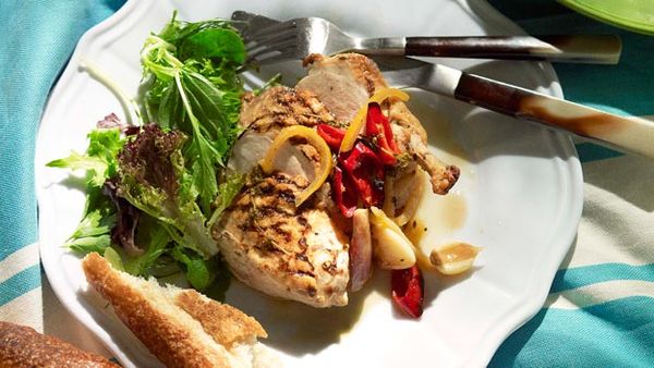 Grilled chicken with roast shallots, preserved lemon & chilli