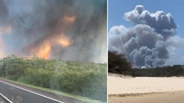 A fire is burning out of control near Peregian Springs, threatening lives and properties.