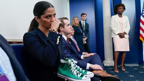 Camila Alves McConaughey holds the lime green Converse tennis shoes that were worn by Uvalde shooting victim Maite Yuleana Rodriguez.
