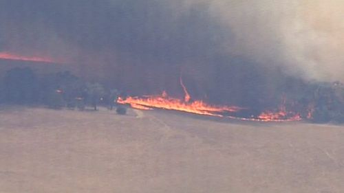 High temperatures and strong winds are fanning the flames of the Moyston blaze. (9NEWS)