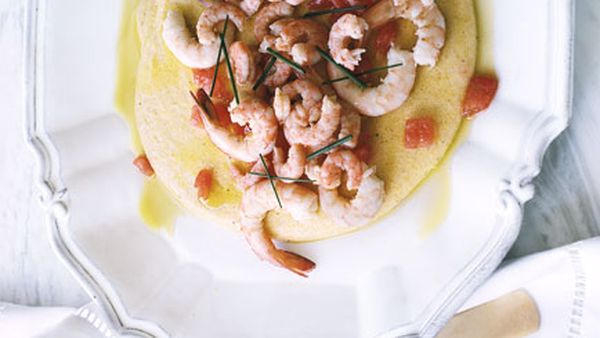 Baby prawns with polenta