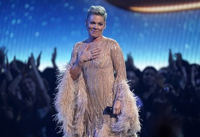 Pink performs "Hopelessly Devoted To You" during a tribute to the late singer Olivia Newton-John at the American Music Awards