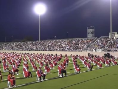 Students at Lake Highlands High School in Dallas, Texas, listening to Paxton Smith's speech. 