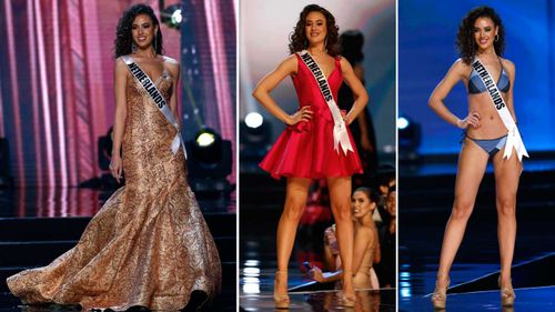 Miss Universe Netherlands' Zoey Ivory in her various pageant outfits. (AAP)