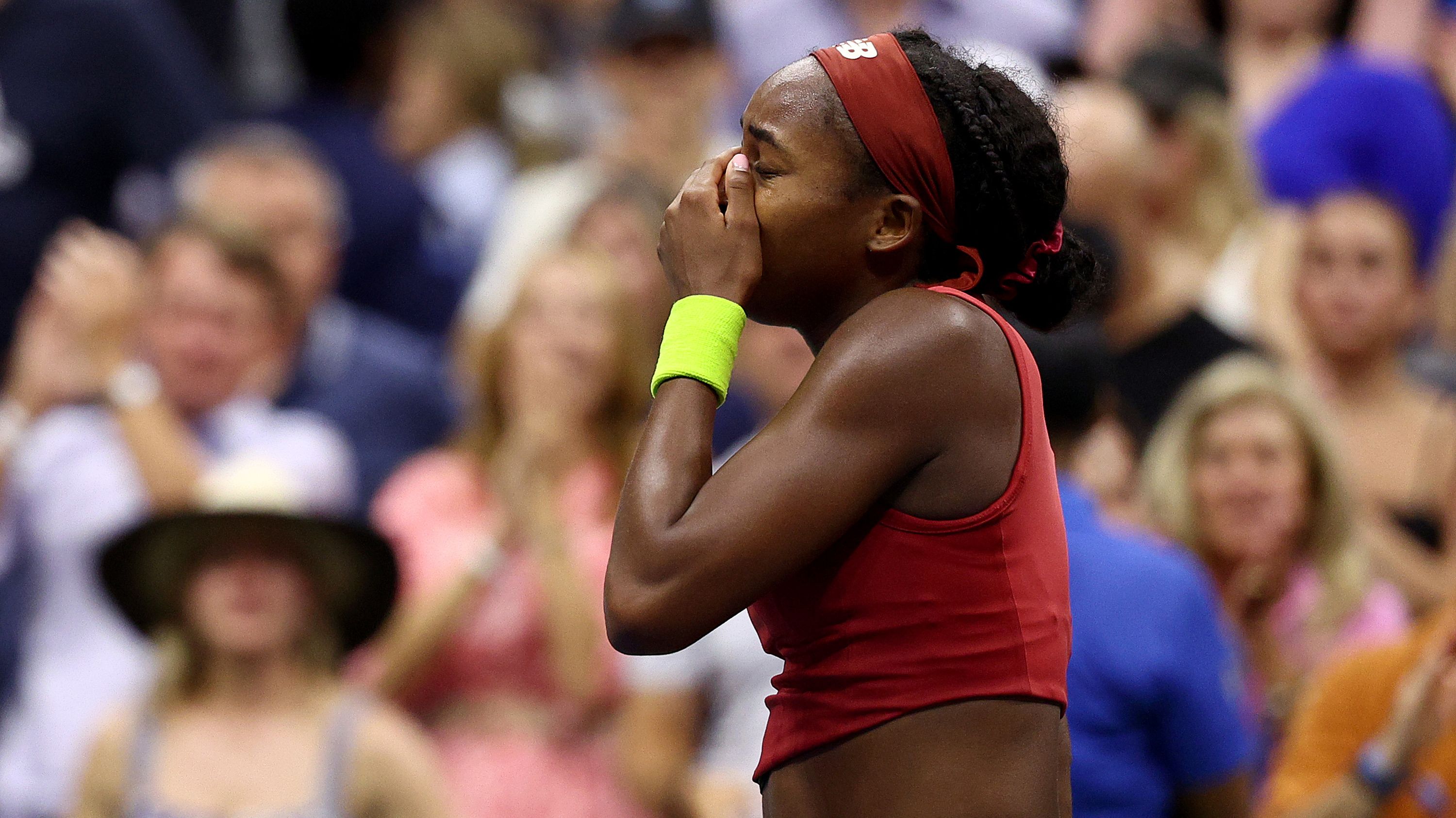 Coco Gauff of the United States celebrates after defeating Aryna Sabalenka of Belarus in their Women&#x27;s Singles Final match on Day Thirteen of the 2023 US Open at the USTA Billie Jean King National Tennis Center on September 09, 2023 in the Flushing neighborhood of the Queens borough of New York City. (Photo by Elsa/Getty Images)