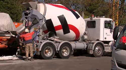 The man fell from a ladder several metres into a concrete pit. Picture: 9NEWS.