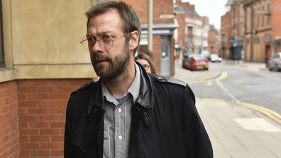 Tom Meighan, ex-Kasabian singer, arrives at Leicester Magistrates' Court, Leicester, England, Tuesday July 7, 2020, where he is appearing on a domestic assault charge.