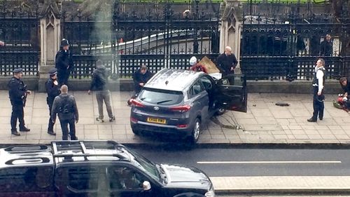 The car believed to have been driven into a crowd of people on Westminster Bridge in London. (Twitter)