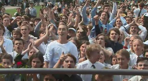 Going against the policy's of the elite school - which charges up to $33,000 per year - students dressed in casual clothes and protested Mr Brown's firing. (9NEWS)