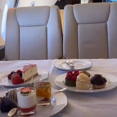 Rebel Wilson and Jacob Busch share their dessert selection on their private jet.