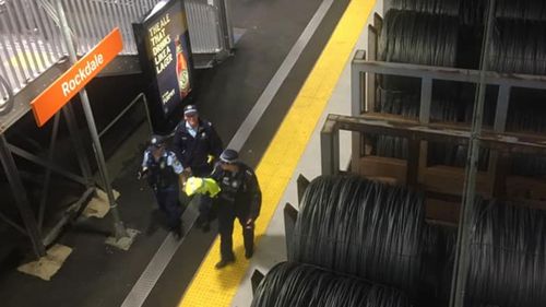 Police from St George Area Command at Rockdale Train Station last night.