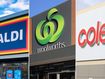 Aldi, Woolworths and Coles supermarket signs