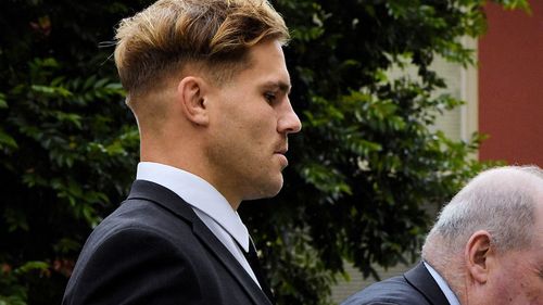 Jack de Belin arriving at Wollongong Court today.