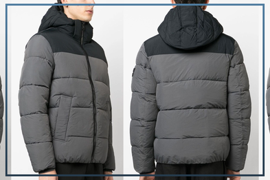 9PR: Calvin Klein Two-Tone Puffer Jacket, Charcoal Grey and Black