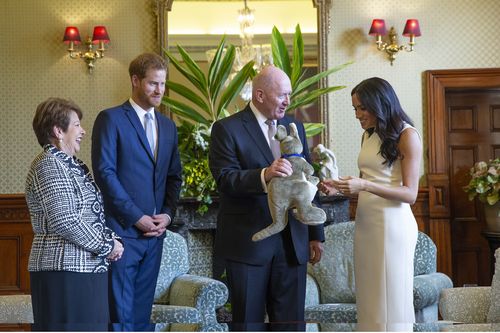 Governor General Sir Peter Cosgrove gifted the couple with some baby ugg boots and a stuffed kangaroo.
