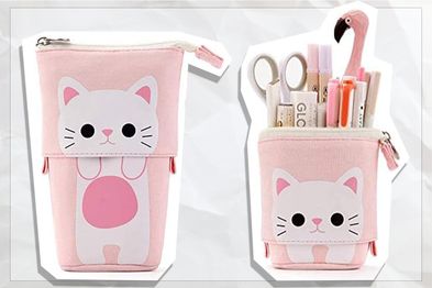 9PR: iFeather Vertical Cat Pencil Case, Pink