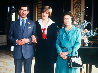 After the Privy Council sanctioned their wedding, Lady Diana Spencer and Prince Charles pose with Queen Elizabeth at Buckingham Palace, London, in March 1981.