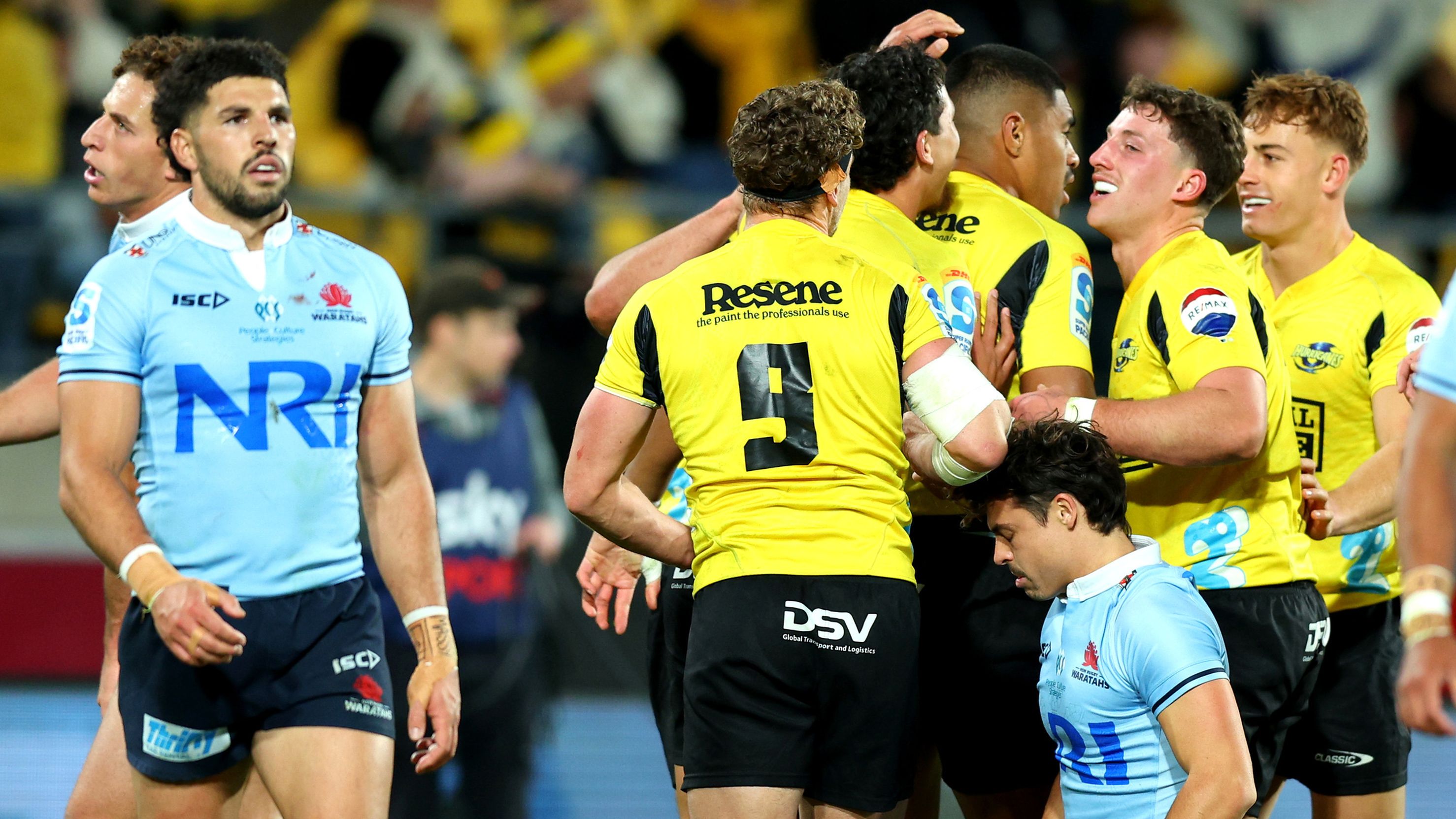 The Waratahs during the round 11 Super Rugby Pacific match against the Hurricanes.