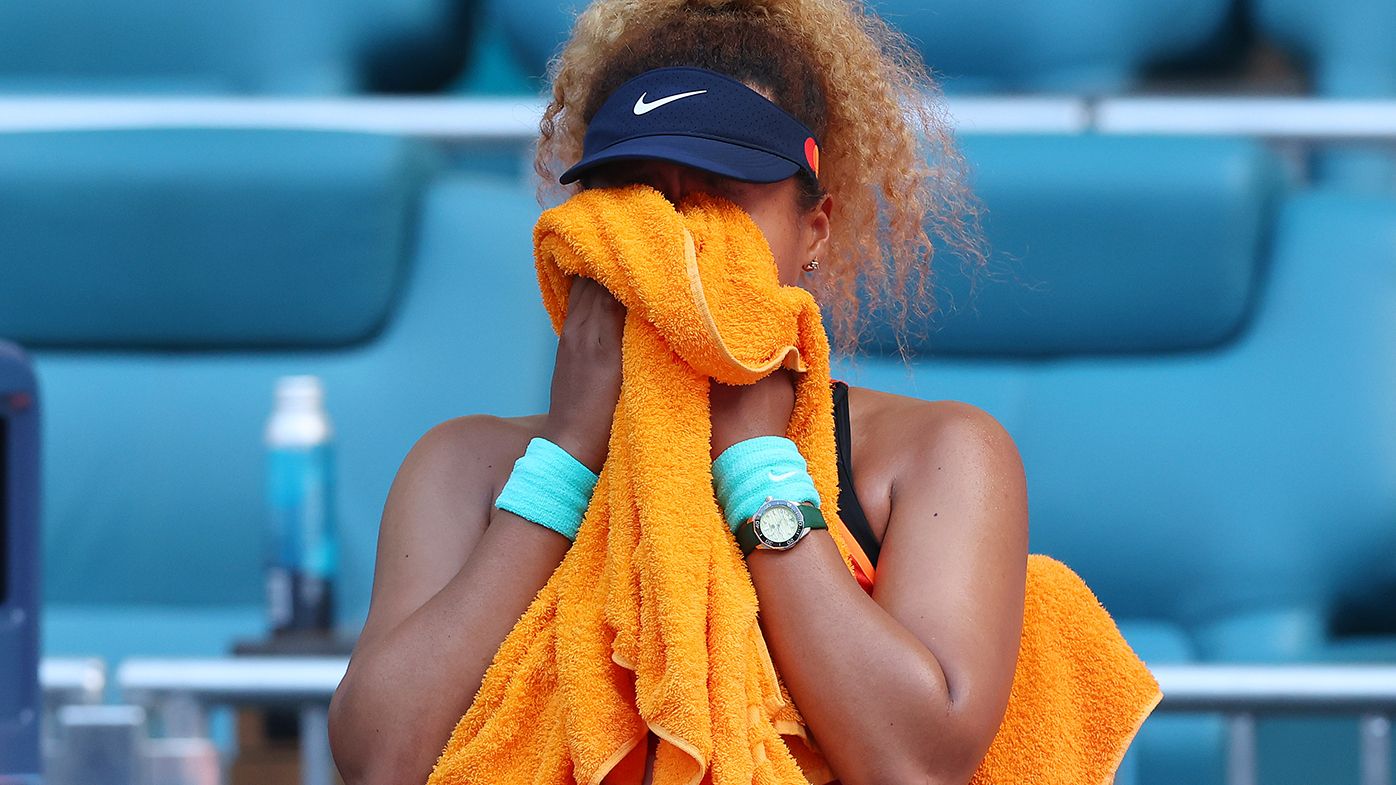 Naomi Osaka after defeating Belinda Bencic in their women&#x27;s semi-final match during the Miami Open.