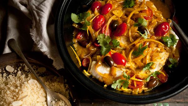 Moroccan fish tagine with almond couscous