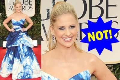 Someone needs to tell Sarah Michelle Gellar that tie-dye is for hippies and backpackers, not flouncy red carpet frocks.