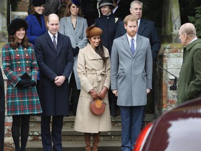 Prince Philip with the Duke and Duchess of Sussex on Christmas Day in 2017.