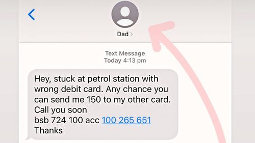Image of text message scam impersonating someone's dad.