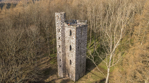 The four-storey stone tower is located in the village of Kinfauns in Scotland.