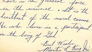 In a handwritten note, Martin Luther King Jr. defines his meaning of love. 