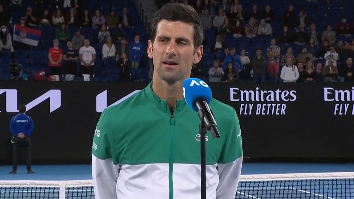 Novak Djokovic bristles at quarantine question. (Nine)