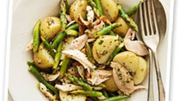 Smoked chicken, potato and asparagus salad