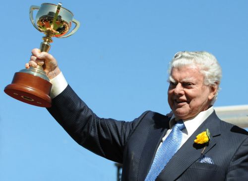 Cummings lifts the Melbourne Cup in 2008.