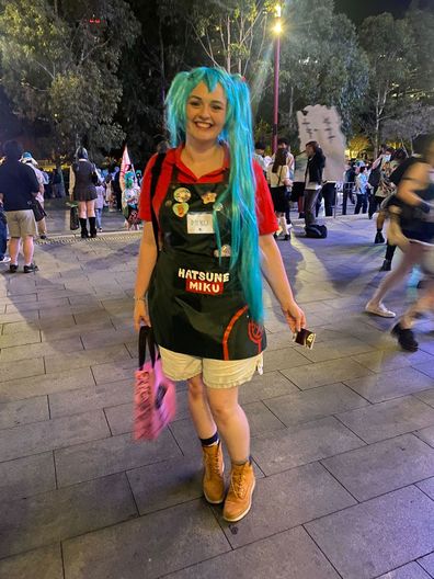 Morgan, 29, dressed a a Bunnings Hatsune Miku