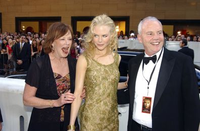 Janelle Kidman, Nicole Kidman and her father Antony Kidman arrive for the Australian premiere of the film Cold Mountain at the State Theatre on December 17, 2003 in Sydney, Australia. 