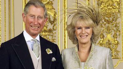 The couple poses in the White Drawing Room at Windsor Castle Saturday April 9 2005, after their wedding ceremony. 