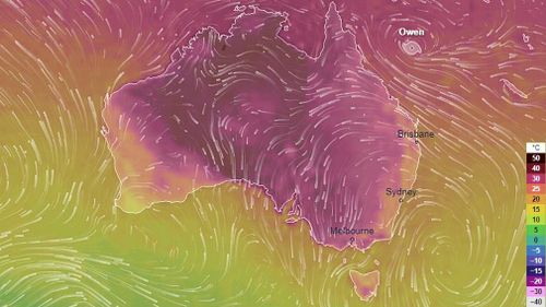 Australia heatwave weather map