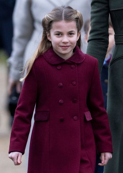 SANDRINGHAM, NORFOLK - DECEMBER 25: Princess Charlotte of Wales attends the Christmas Day service at St Mary Magdalene Church on December 25, 2022 in Sandringham, Norfolk. King Charles III ascended to the throne on September 8, 2022, with his coronation set for May 6, 2023. (Photo by Mark Cuthbert/UK Press via Getty Images)