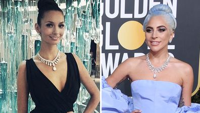 Ricki-Lee and Lady Gaga wearing similar Tiffany & Co necklaces