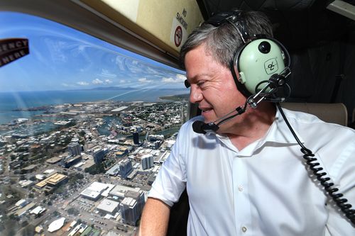 Tim Nicholls above Townsville in a helicopter today. (AAP)