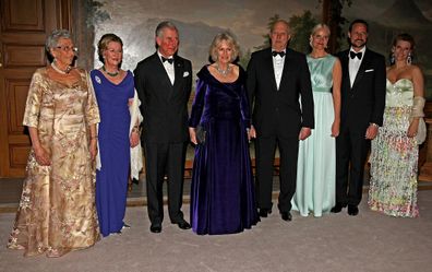 Princess Astrid of Norway, Queen Sonja of Norway, The Prince of Wales, The Duchess of Cornwall, King Harald of Norway, Crown Princess Mette-Marit of Norway, Crown Prince Haakon of Norway and Princess Martha-Louise.