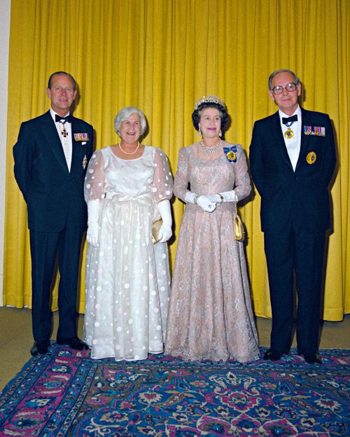 Sir Ninian and Lady Stephen with Queen Elizabeth II and the Duke of Edinburgh in 1982. (AAP)