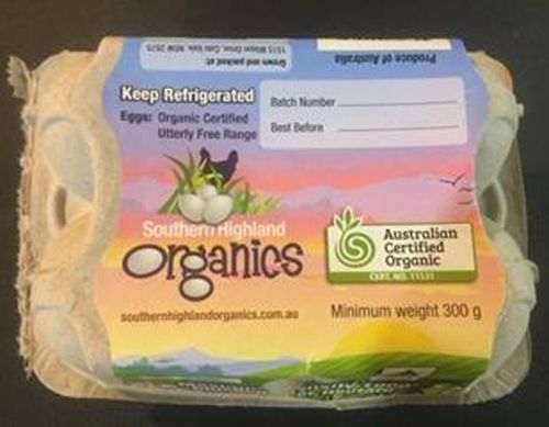 The recall applies to Southern Highland Organic Eggs in six and 12 packs.