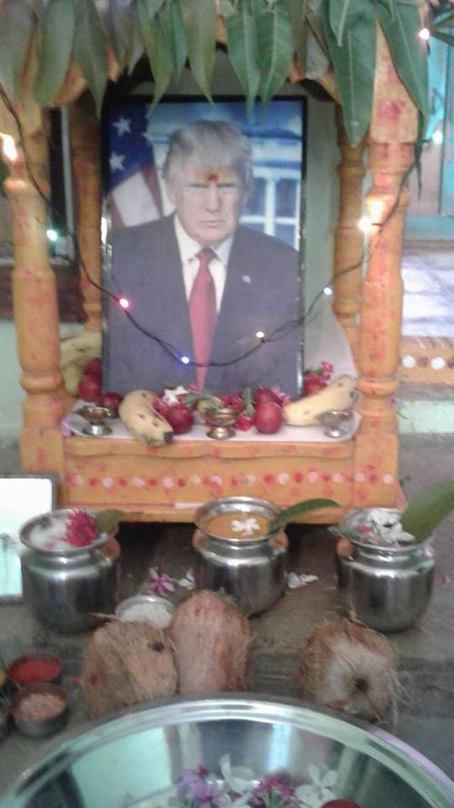 Krishna has created a shrine to the president, which he prays to several times a day. Picture: Facebook